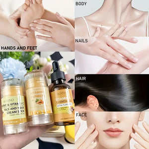 Head-to-toe care with eye cream, face cream, hand balm & turmeric oil. Lightweight, nourishing, and perfect for soft, glowing skin your autumn-winter essential.