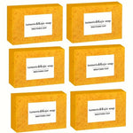 A 6-piece set of turmeric, lemon, and kojic acid soaps for radiant, moisturized skin. Gentle enough for face and body. Unisex. Cleanse, nourish, glow.