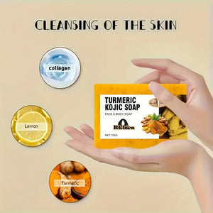 3pcs Turmeric Lemon Kojic Acid Soap 100g, Suitable For Face, Bath And Facial Soap, Handmade Soap