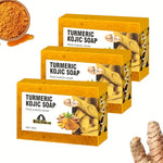 3pcs Turmeric Lemon Kojic Acid Soap 100g, Suitable For Face, Bath And Facial Soap, Handmade Soap