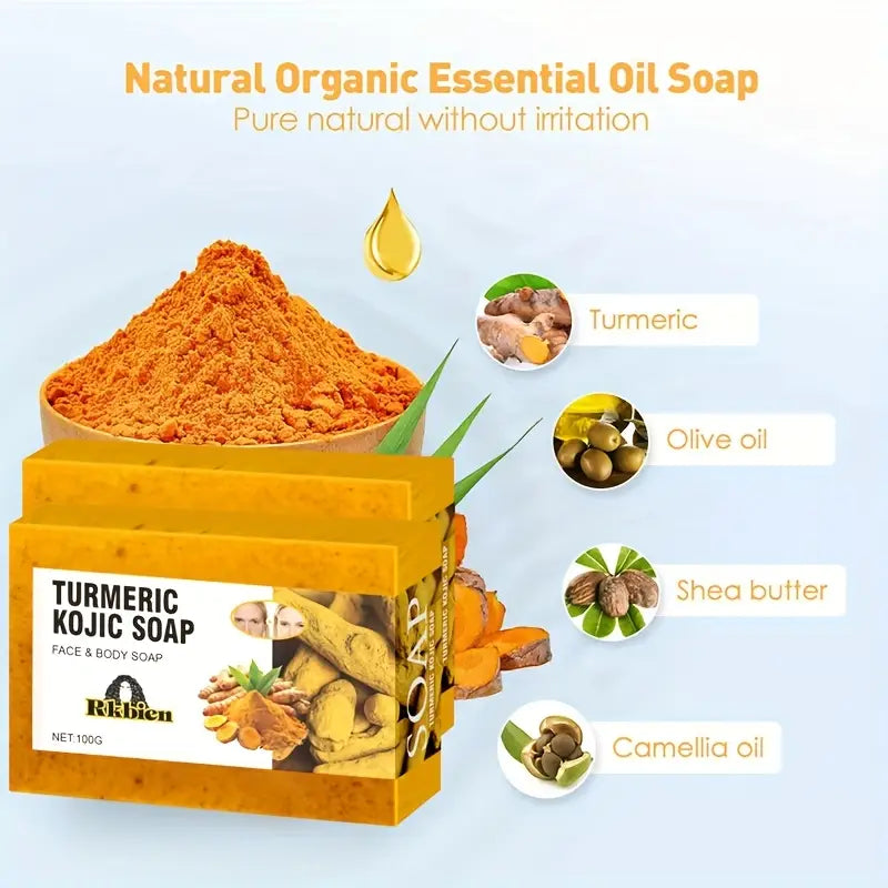 3pcs Turmeric Lemon Kojic Acid Soap 100g, Suitable For Face, Bath And Facial Soap, Handmade Soap