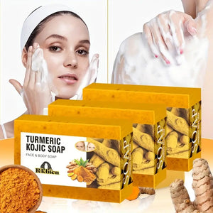 3pcs Turmeric Lemon Kojic Acid Soap 100g, Suitable For Face, Bath And Facial Soap, Handmade Soap